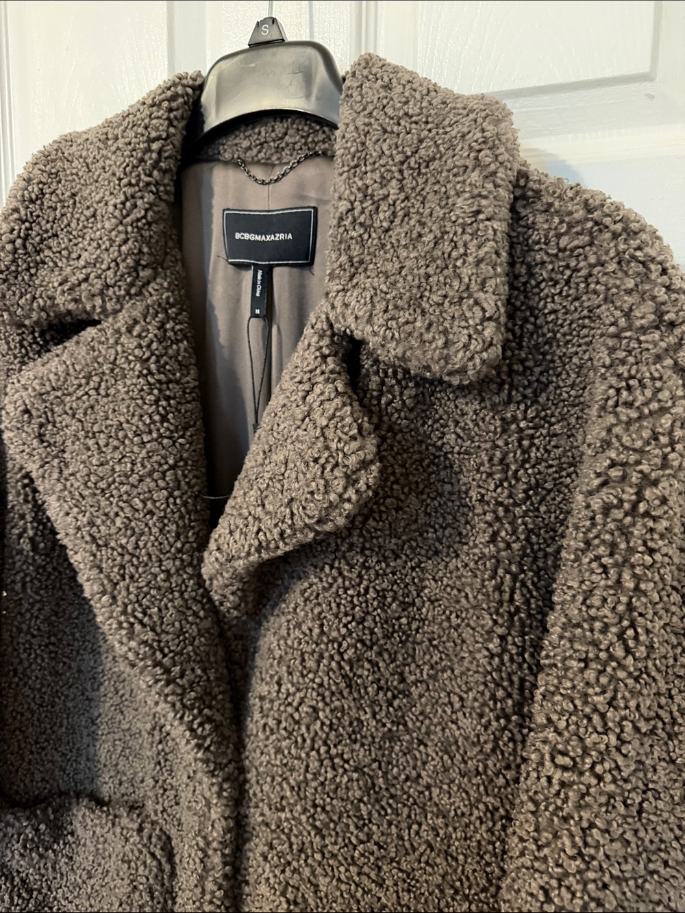 BCBGMaxAzria Taupe Teddy Long Coat with Notch Collar - Picture 5 of 12